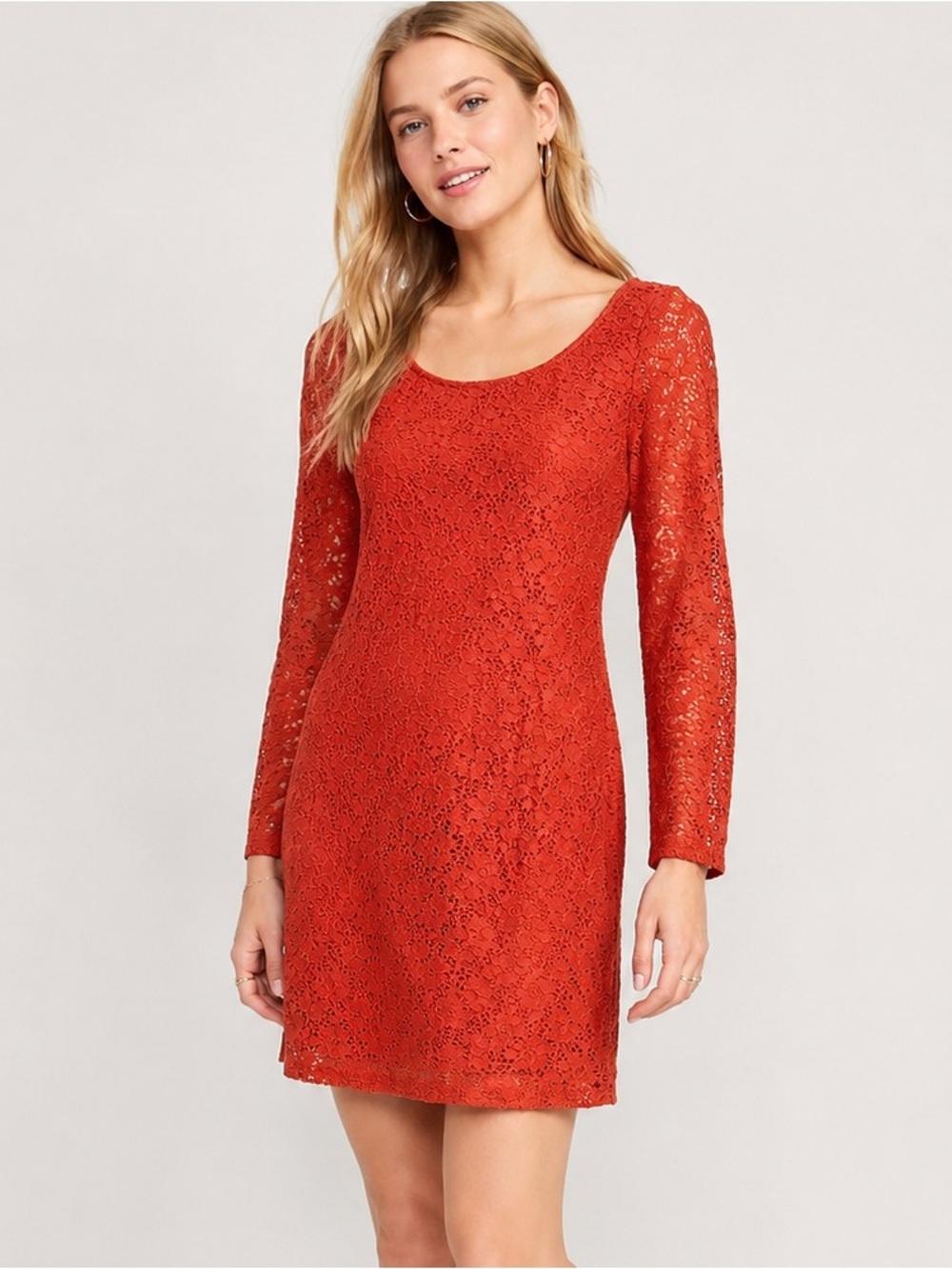 Rust Lace Long Sleeve Mini Dress Cottagecore Boho Romantic Fall Terracotta XS/S